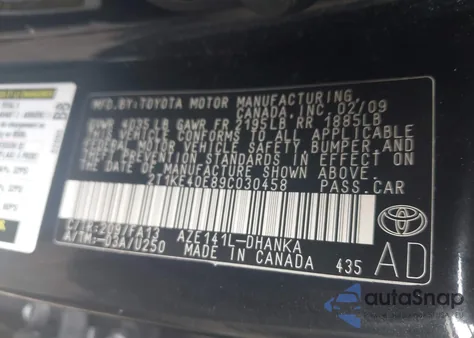 2009 Toyota Matrix S z USA, uszkodzony, nr VIN 2T1KE40E89C030458